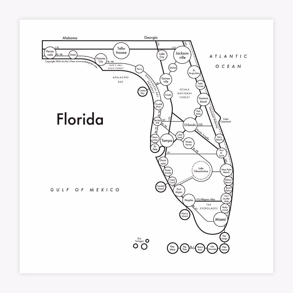 Florida Map Print Archie S Press