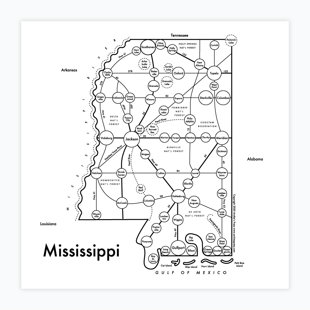 Mississippi Map Letterpress Print