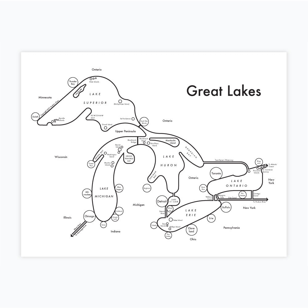 Great Lakes Map Print – Archie's Press for Free Printable Map Of Great Lakes